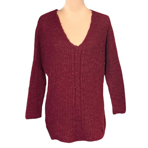 Moth Anthropologie Chunky Knit Sweater Sz.M Burgundy Alpaca Blend Cozy Boho - Picture 1 of 12